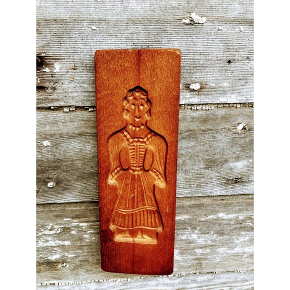 Vintage carved Wood Springerle Cookie Mold Woman - Picture 3 of 8